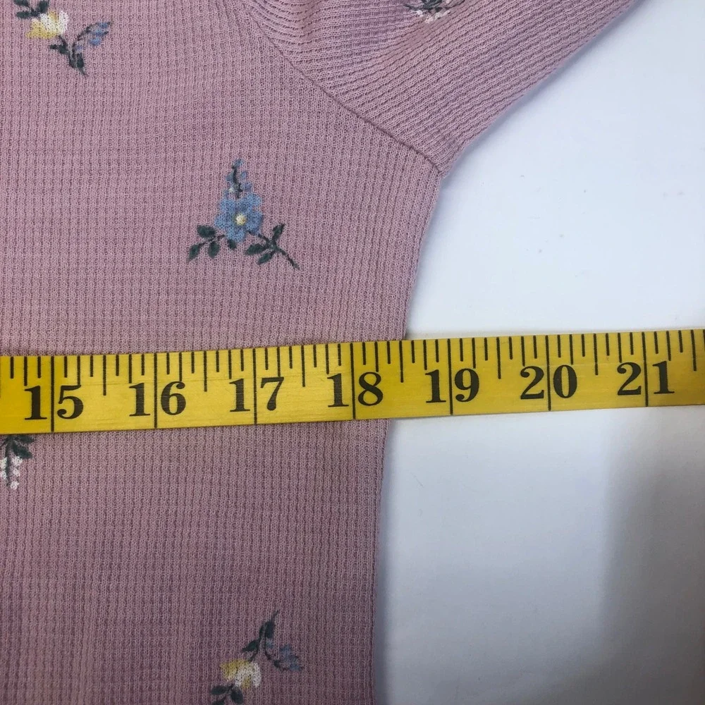Lucky Brand Floral Waffle Knit Henley‎ Top Long Sleeve Casual Pink L - Picture 9 of 10
